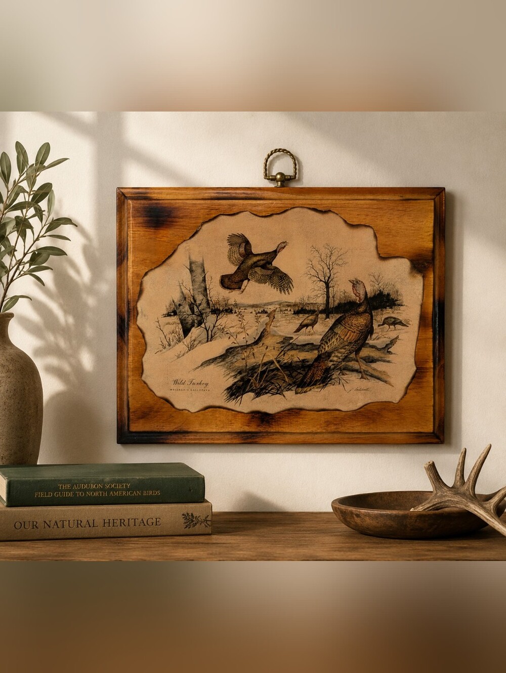 Vintage Wild Turkey Wood Wall Plaque Rustic Cabin Hunting Lodge Decor